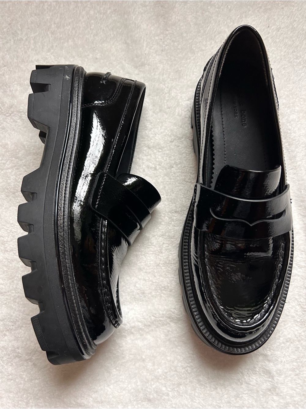 rag & bone Quinn Platform Black Patent Leather Lug Sole Penny Loafers Size 8